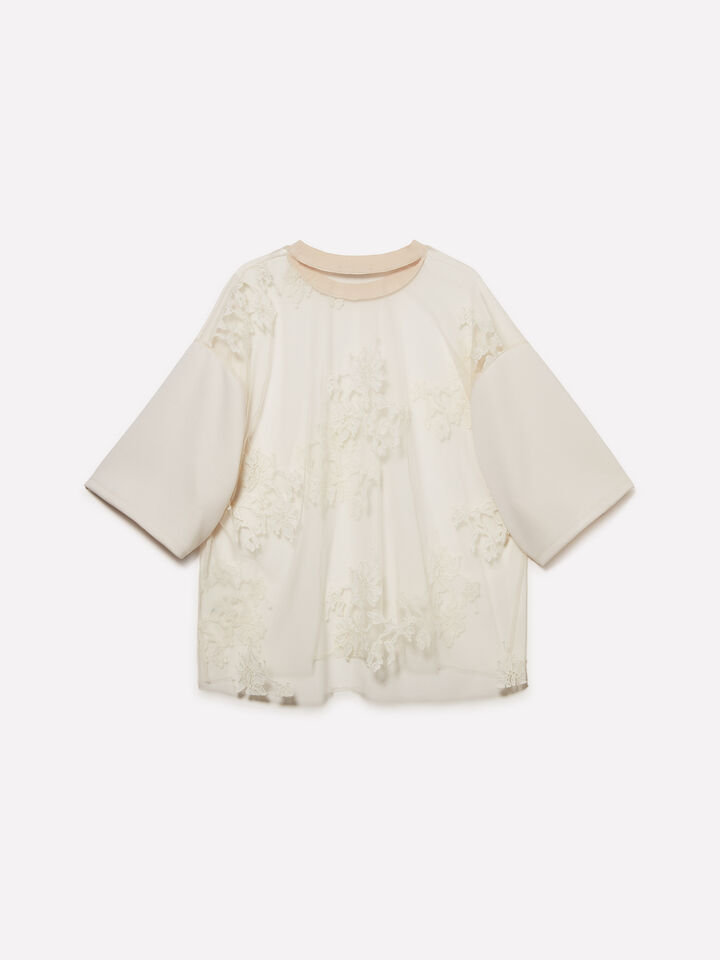 T-shirt bianco panna in pizzo  - t-shirt a manica corta da donna - Bianco Panna | Sisley image number 6